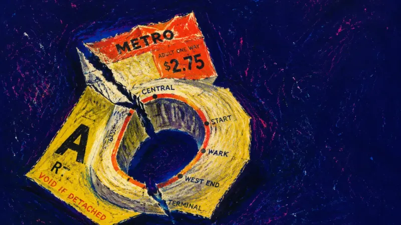 Closed Routes A transit ticket folded into a closed loop, symbolizing pressure to choose a prestigious path over a
