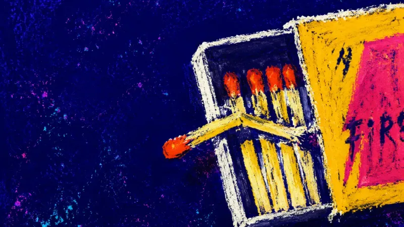 A jammed matchbox holding a bent match, symbolizing the fear that leaving a brief intense connection
