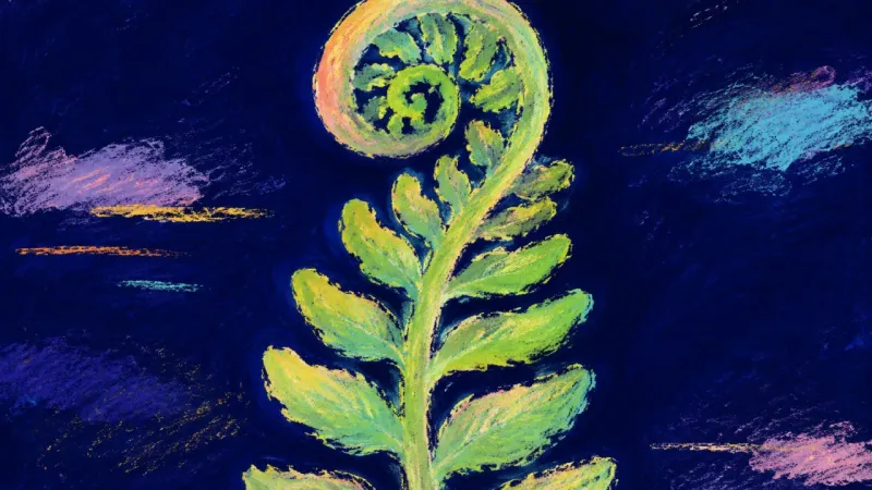 Unfurling Self-Trust An unfurled fiddlehead representing calm self-trust after separating emotional meaning from the wish