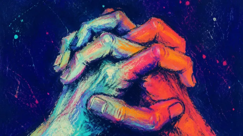 The Locked Sequence Two interlaced hands wrench into a rigid clasp, symbolizing self-doubt when an online course offers