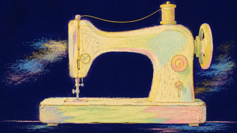A sewing machine restored to balanced order, representing self-authorship after an inherited life