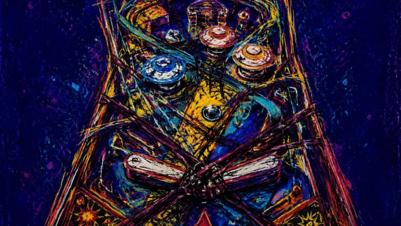 The Jammed Playfield A distorted pinball playfield represents performance anxiety scattering attention away from direct.