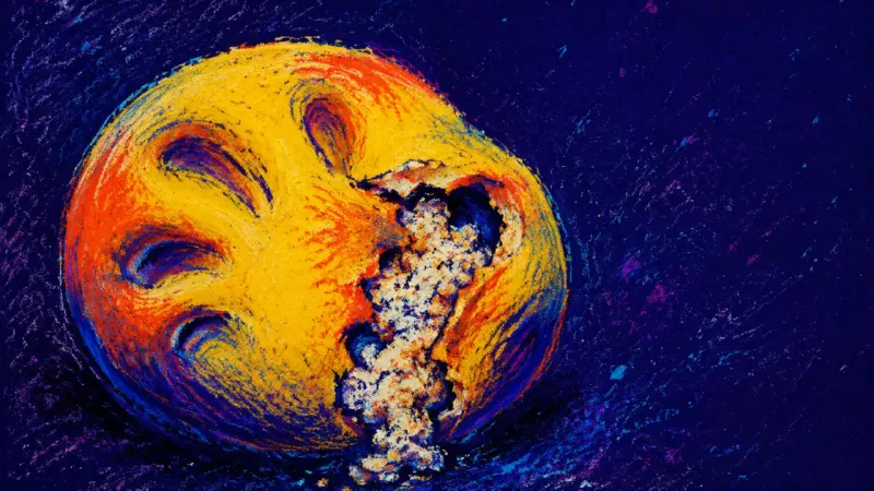 A collapsed stress ball split along its seam, symbolizing exam avoidance driven by fear that