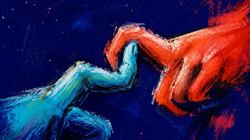The Sunk Years Two hooked index fingers strain in opposite directions, symbolizing how shared history can keep a
