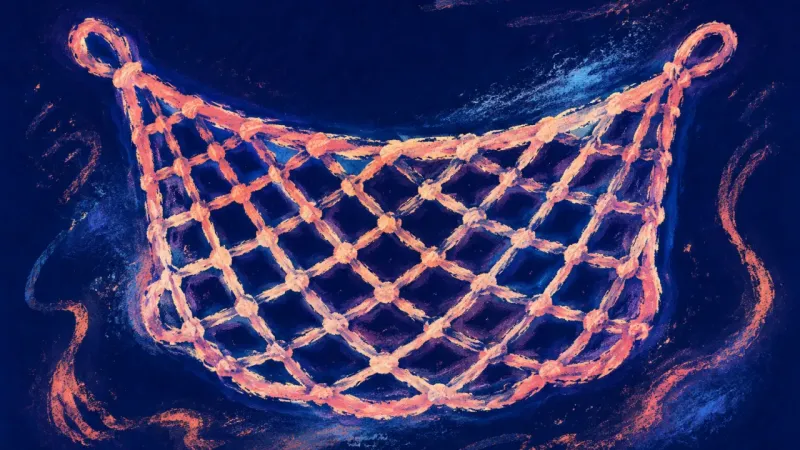 An abstract net restored to an open, balanced lattice, representing mutual friendship after thecaret