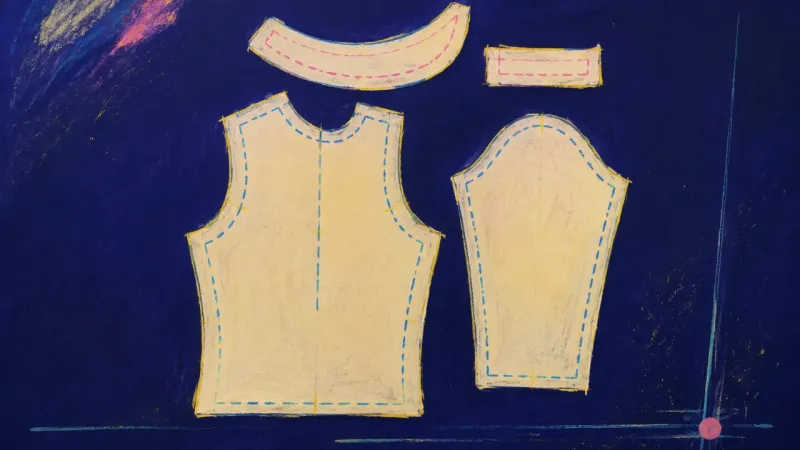 A restored sewing pattern opens into distinct, balanced pieces, representing self-trust and a sense 