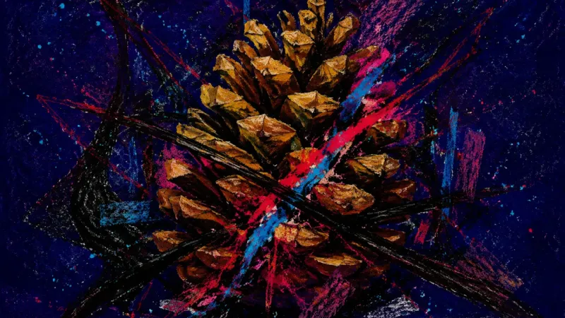 Constricted Scales A crushed pinecone bound by tangled lines, representing shame-driven emotional suppression mistaken
