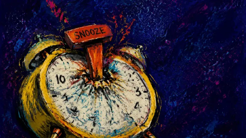 The Availability Tax An alarm clock with a crushed snooze bar, symbolizing the exhaustion of constant emotional online in