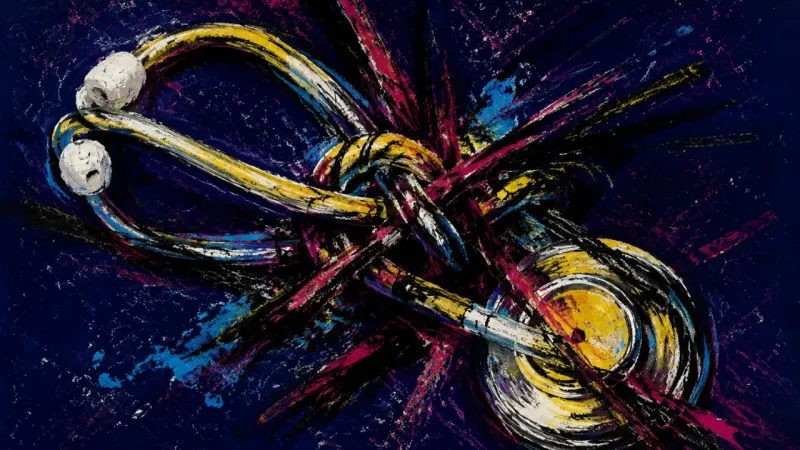 Knotted Listening A tangled stethoscope representing emotional overfunctioning, depleted boundaries, and one-sided