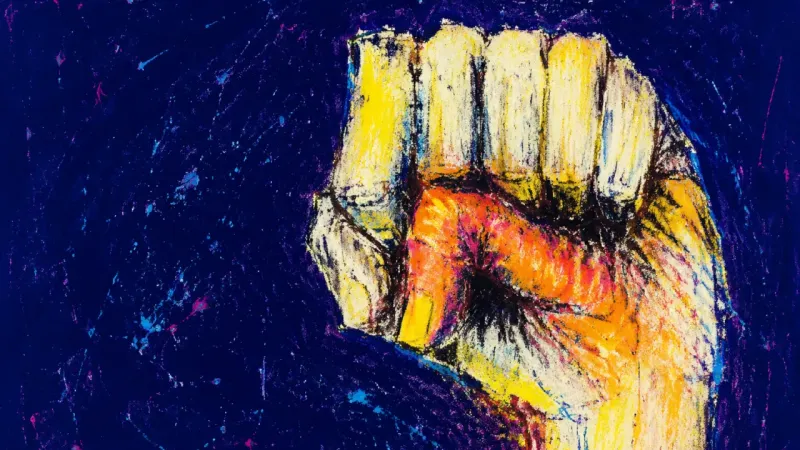 Held Before Beginning A hand traps its own thumb inside a clenched fist, symbolizing the shame and self-protection that interrupt coursework before it begins.