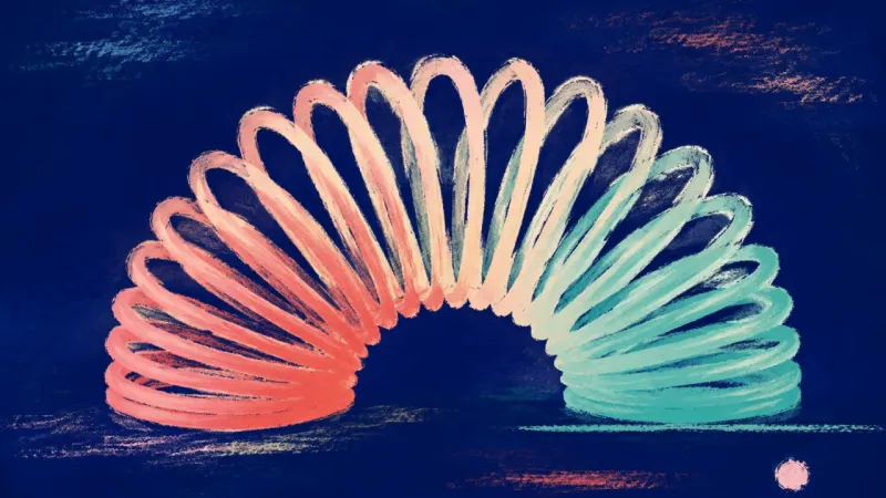 An abstract slinky opened into an even rhythm, representing revision as a learnable process rather