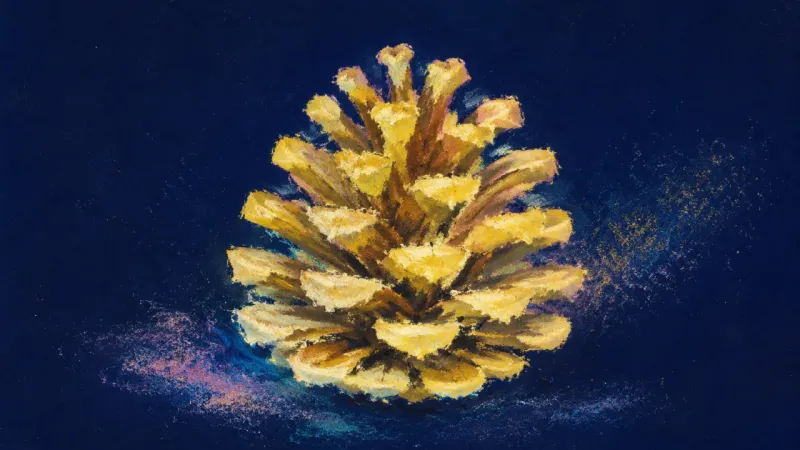 An open, balanced pinecone with orderly layers, representing security becoming support for curiosity