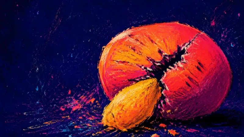 Relief Under Pressure A split stress ball crushed out of shape, symbolizing career inertia hidden beneath the label of a r