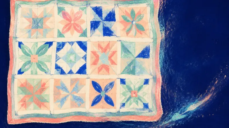 A restored patchwork quilt with ordered cells and clean edges, representing deliberate boundaries in