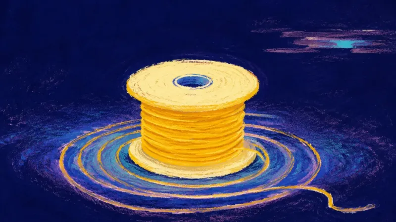 Spool in Rhythm An abstract spool with orderly loops, representing a sustainable rhythm between focused work, rest,