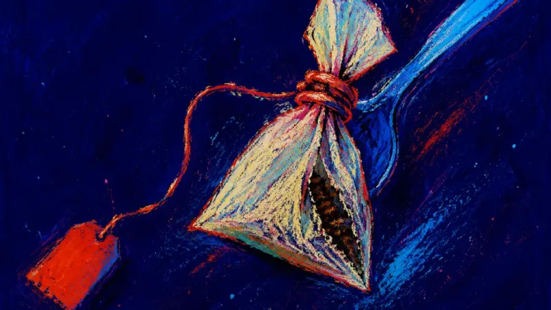 Anger Without a Sender A tea bag twisted tightly around a spoon until it tears, reflecting the strain of absorbing anger