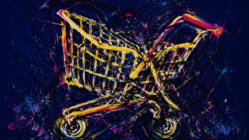 Crushed Capacity A crushed shopping cart represents caretaker burnout as responsibility for a partner's problems over