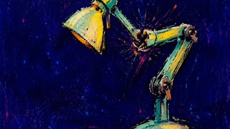 The Optimized Delay An overadjusted desk lamp buckled at its joints, symbolizing study time consumed by perfecting