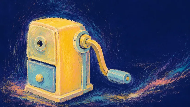 Practice in Motion A restored crank pencil sharpener with balanced contours, representing study perfectionism resolving