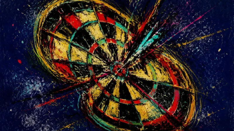 Target Collapse A deformed dartboard with displaced rings and tangled marks, representing relationship boundaries