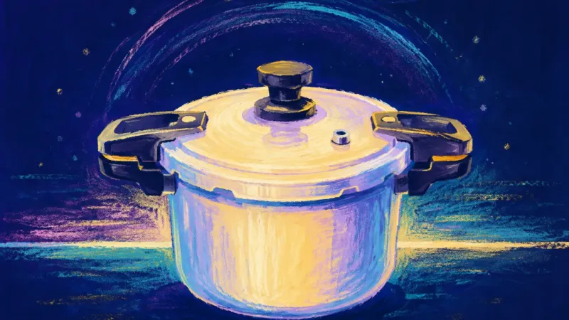 Measured Release A restored pressure cooker symbolizing honest communication, emotional balance, and a relationshipM—