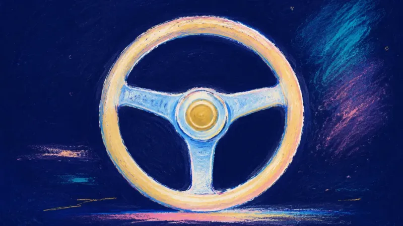 A restored steering wheel with balanced spokes, representing self-trust, thoughtful connection, and1