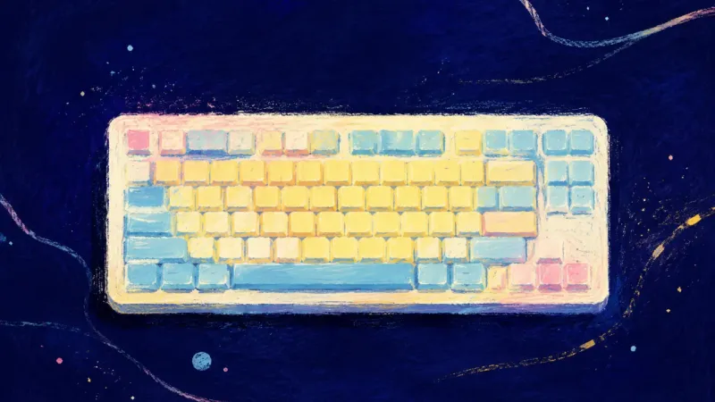 Keys in Rhythm A restored keyboard with orderly key rows, representing study perfectionism resolved through an_imag