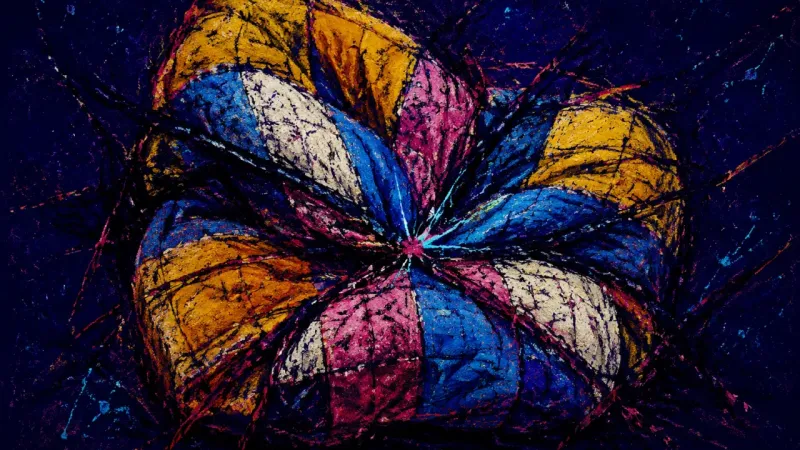 Belonging Under Siege A quilt crushed into overlapping panels and bound by crossing lines, representing defensive...