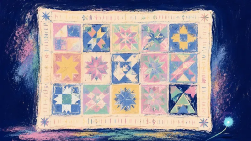 Belonging Rebalanced A quilt restored to an open, orderly pattern, representing calm boundaries and family belonging...