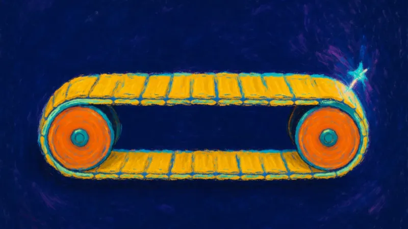 Measured Momentum An orderly conveyor belt with evenly spaced slats, representing balanced study habits, repeatable_s