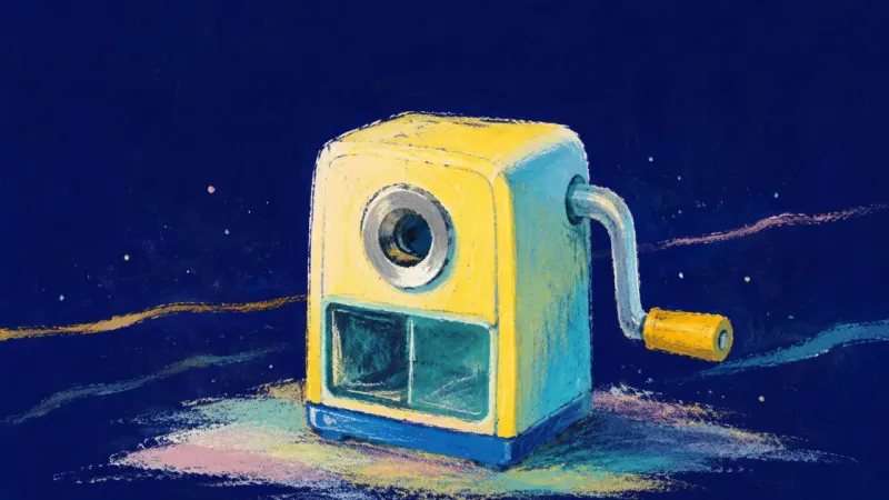 A restored pencil sharpener representing academic clarity built through visible drafting and focused