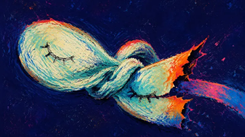 A sleep mask twisted into a tight knot, symbolizing sleepless monitoring after a vulnerable