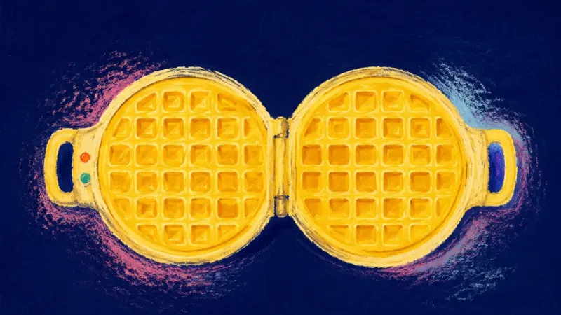 A restored waffle maker with an orderly open grid, representing a fresh start guided by one mindful