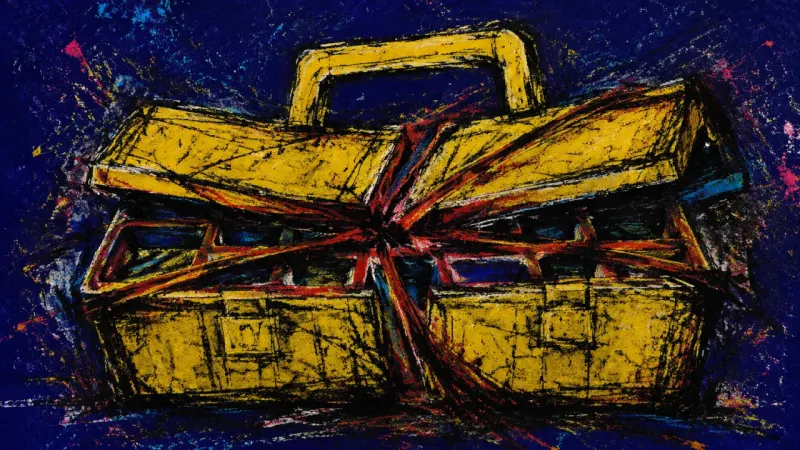 Compartment Collapse A crushed toolbox represents chronic overcommitment, hidden resource shortages, and pressure to seem