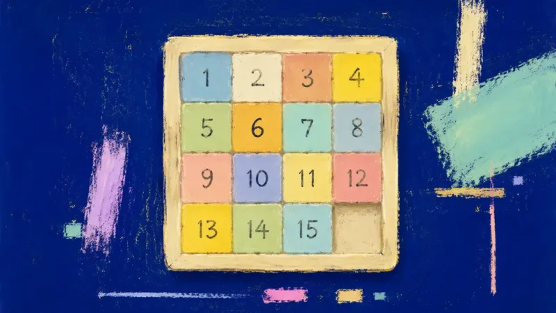 A restored sliding puzzle in balanced order, representing self-trust as sunk-cost attachment gives,