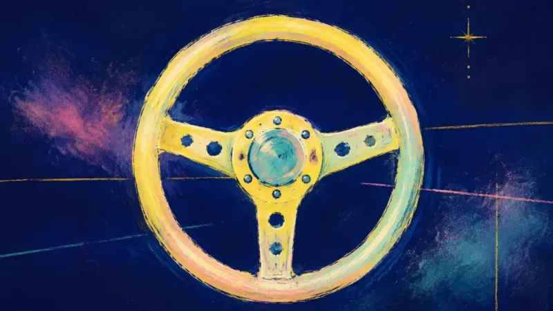 Direction Reclaimed A restored steering wheel with balanced spokes, representing self-trust, grounded confidence, and a