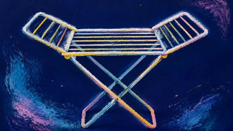 Rails in Order An open drying rack with evenly spaced rails, representing grounded self-trust built through one man