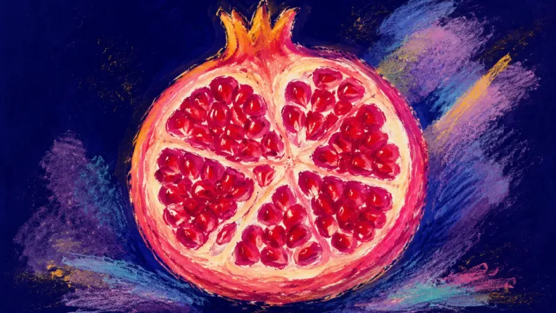 Plural Abundance A restored pomegranate with distinct seed chambers in balanced order, representing secure belonging.