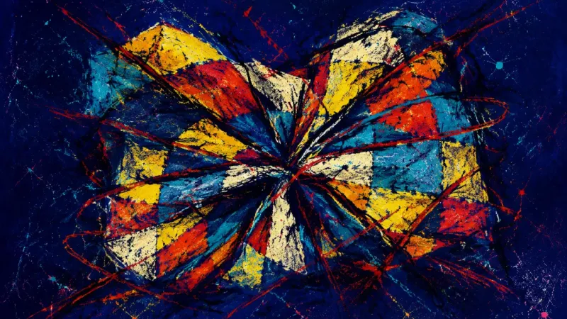 Pattern Under Siege A quilt crushed into a tangled, divided form, representing decision paralysis when logic and
