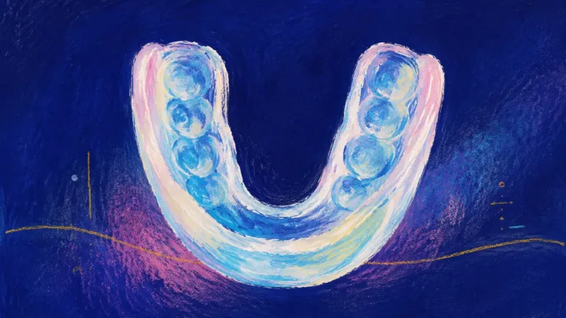 Voice Restored A restored mouthguard with balanced channels, representing conflict anxiety resolved through clear,-