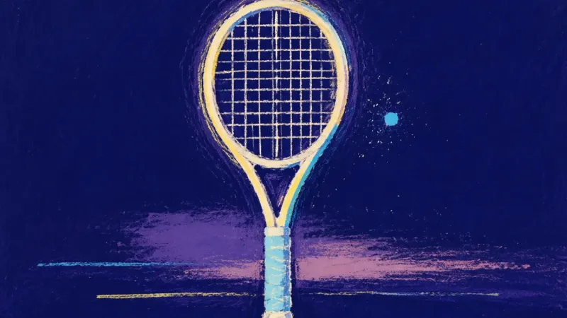 Exchange Restored A restored tennis racket with an even lattice, representing honest communication that balances clear