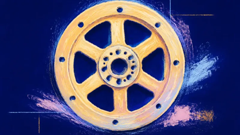 A restored flywheel with balanced spokes represents paced commitment, steady boundaries, and