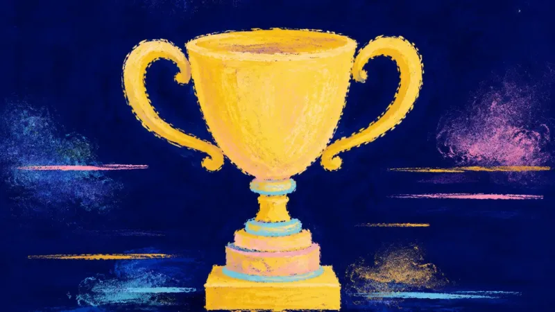A restored trophy with a balanced silhouette, representing success guided by personal meaning,chosen