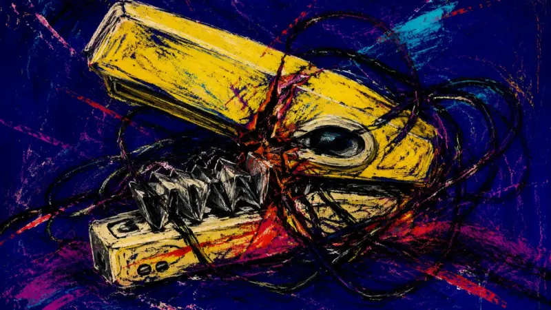 Bound Before Terms A deformed stapler represents career-risk rationalization, with premature commitment crushing safeg
