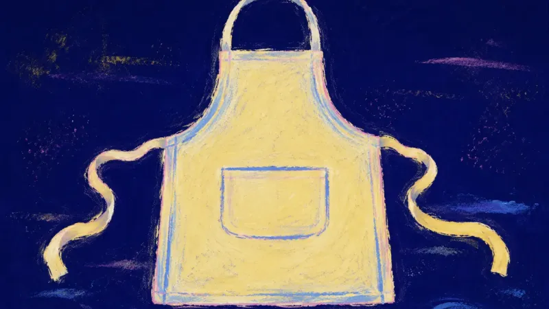 Care With Edges A restored apron with released ties and clear pockets, representing chosen care, mutual limits, and