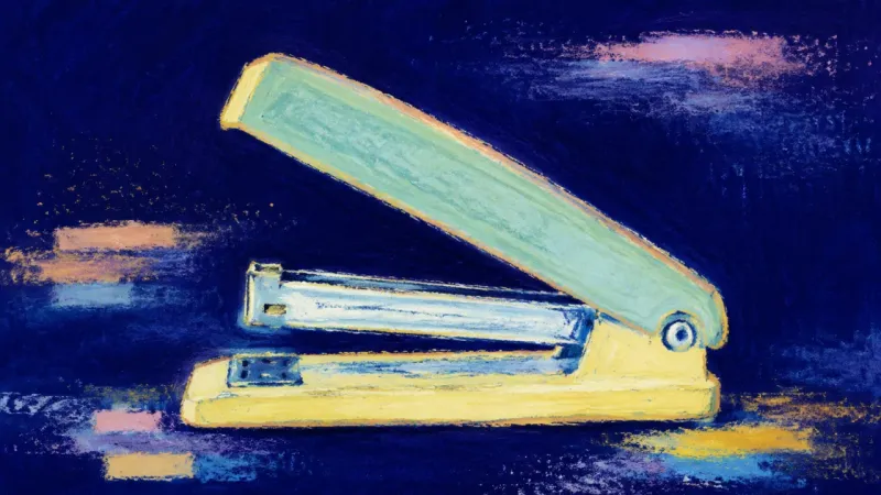 Room To Connect A restored stapler with an open, balanced shape, representing respect for a friend's space alongside