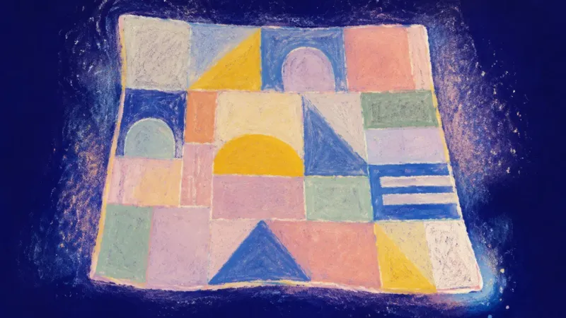 Belonging Rewoven A restored quilt with distinct panels in balanced order, representing family belonging where privacy