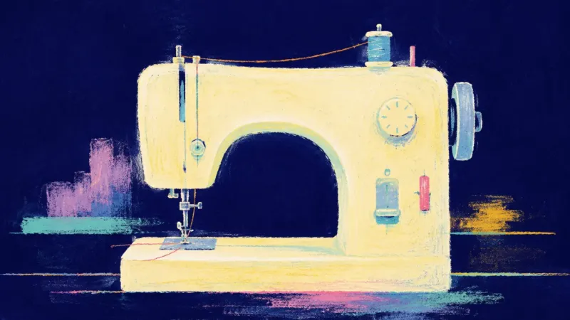 A restored sewing machine with an orderly silhouette, symbolizing self-authored career choice, ​ 