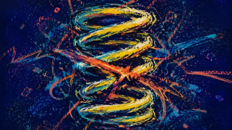 Coiled Consent A compressed spring tangled in dense lines, symbolizing fear-driven oversharing after a friend press