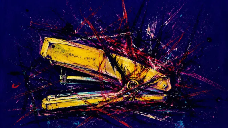 A distorted stapler surrounded by tangled lines, representing boundary anxiety, overexplaining, and​